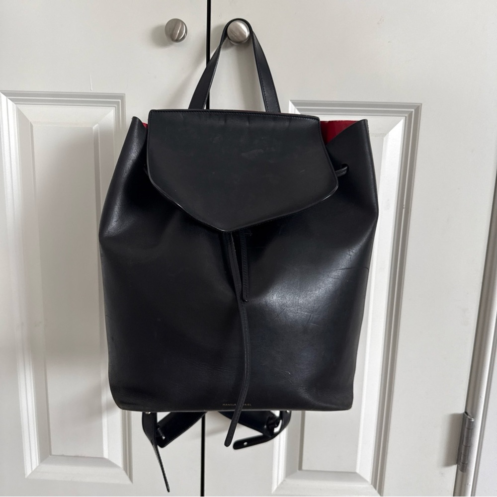 Mansur Gavriel Black and Red Leather Backpack